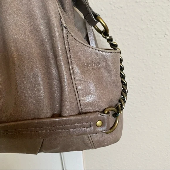 HOBO Taupe Leather Shoulder Bag with Chain-Accent Strap - Picture 6 of 12